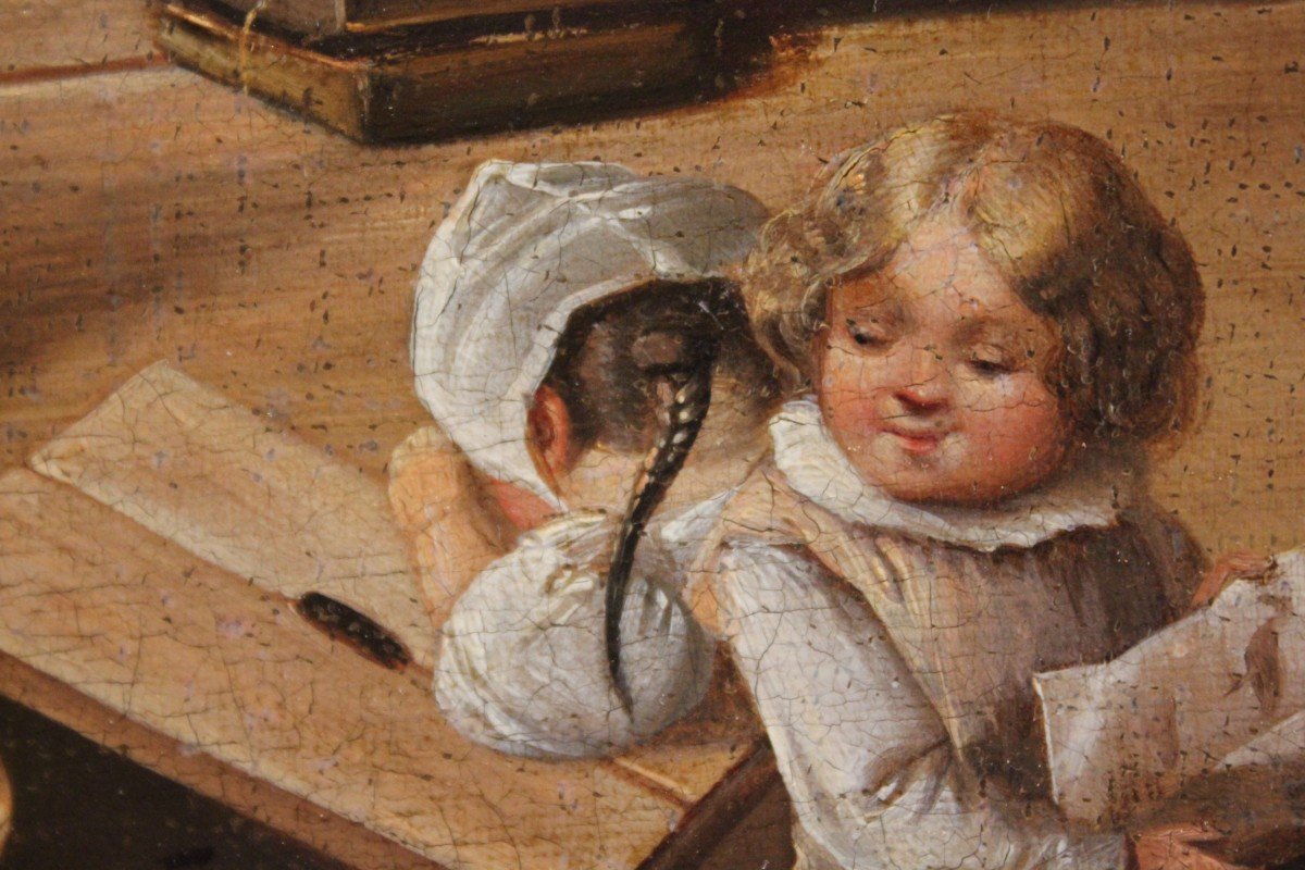 "Bambini a lezione", dipinto olio su tela -photo-7