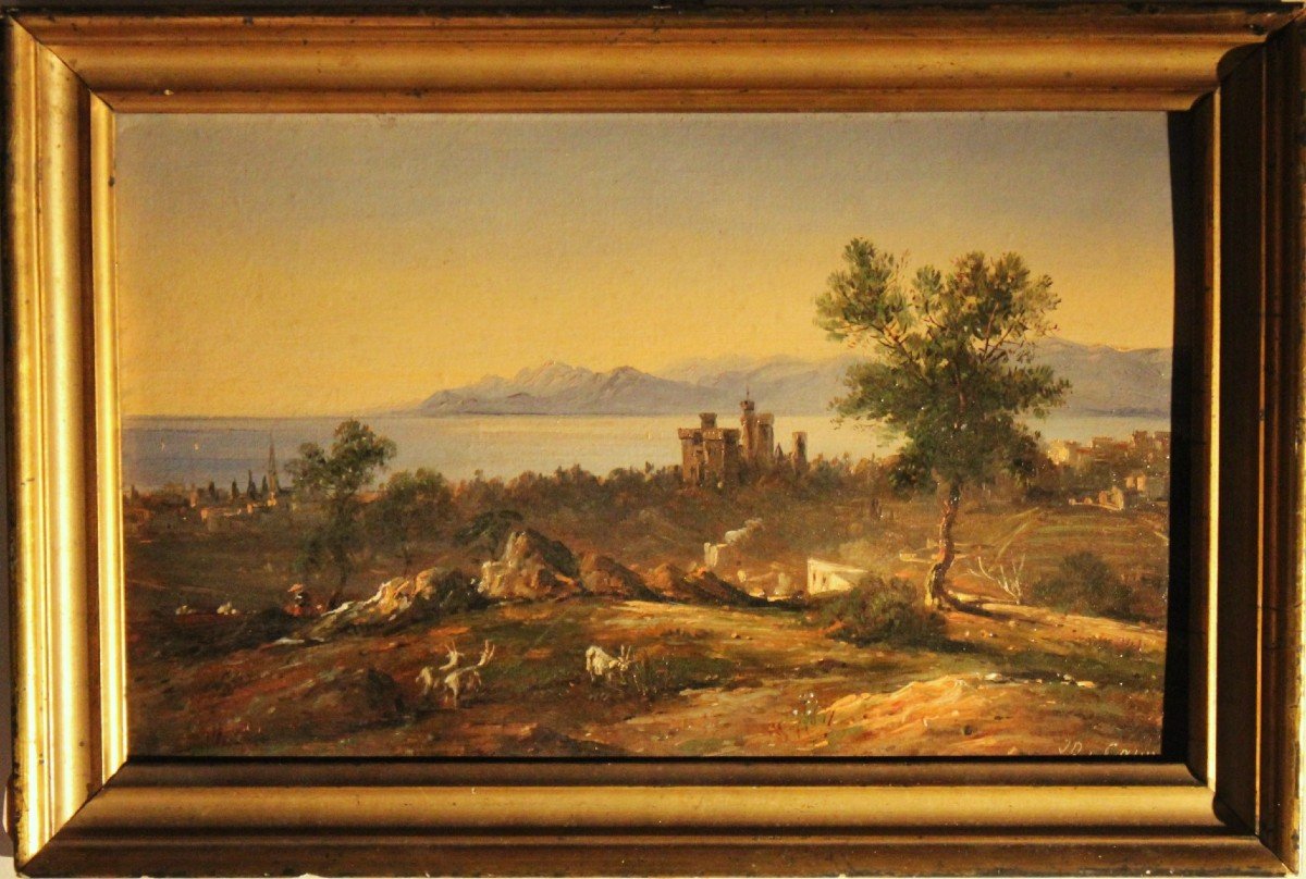 "Vista su Cannes" firmato J.D olio su cartone-photo-3