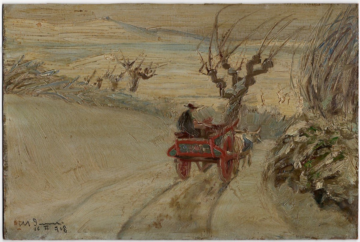  Marco Davanzo (Ampezzo, 1872 – 1955) Paesaggio innevato, dipinto a olio, 1918 