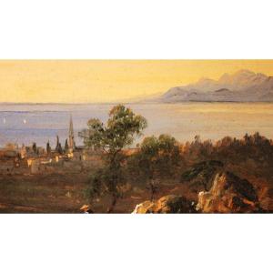 "Vista su Cannes" firmato J.D olio su cartone