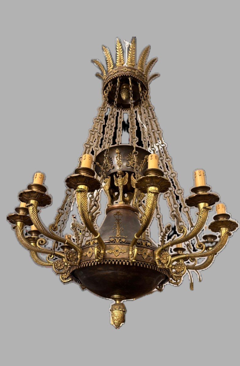 Grande Lampadario in Bronzo Stile Impero, Napoleone III-photo-3