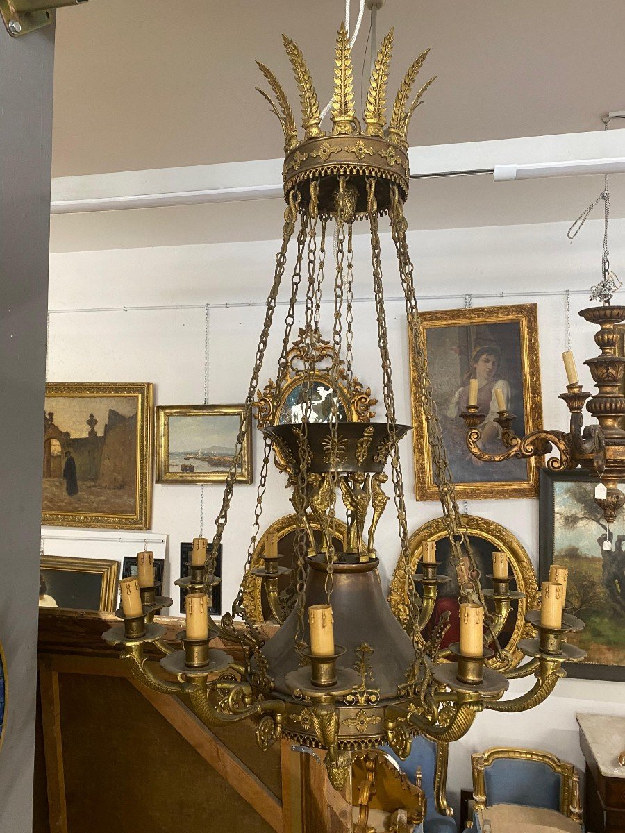 Grande Lampadario in Bronzo Stile Impero, Napoleone III-photo-1