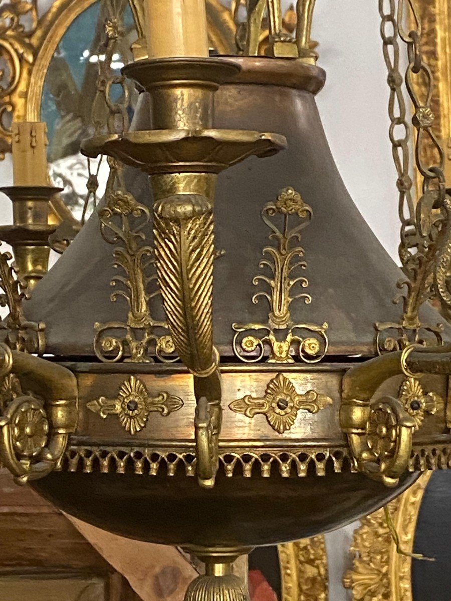 Grande Lampadario in Bronzo Stile Impero, Napoleone III-photo-3