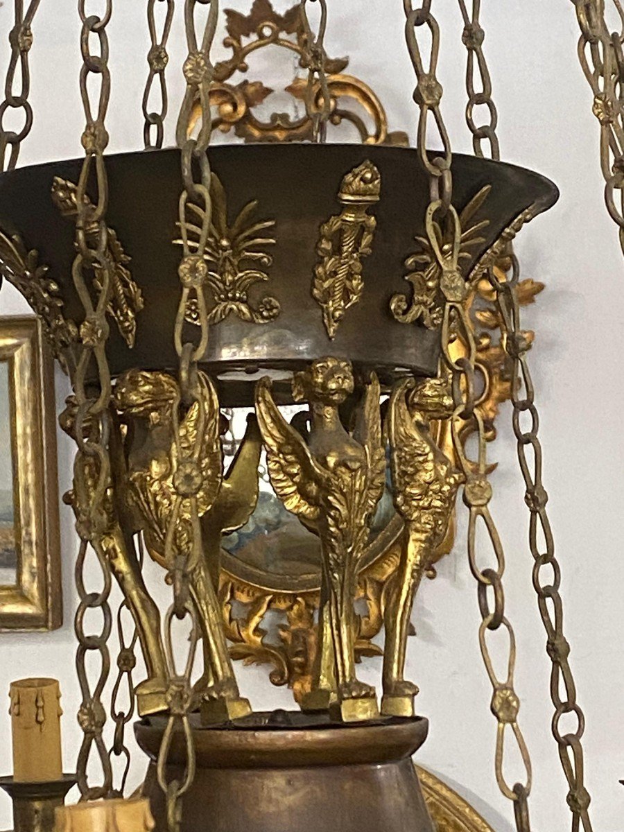 Grande Lampadario in Bronzo Stile Impero, Napoleone III-photo-4