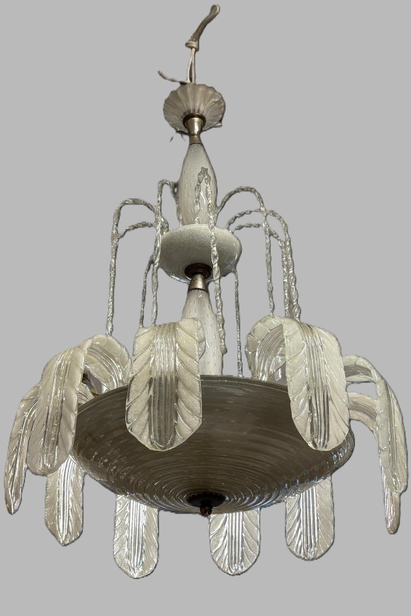 Lampadario Barovier e Toso in vetro di Murano e ottone, 1930, Italia