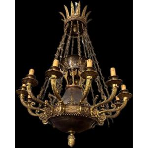 Grande Lampadario in Bronzo Stile Impero, Napoleone III