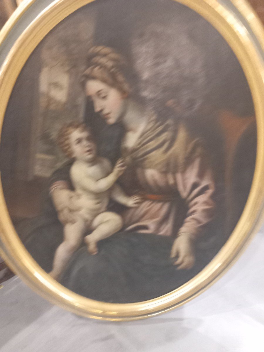 Dipinto ovale raffigurante Madonna con Bambino, '600, Emilia-photo-1