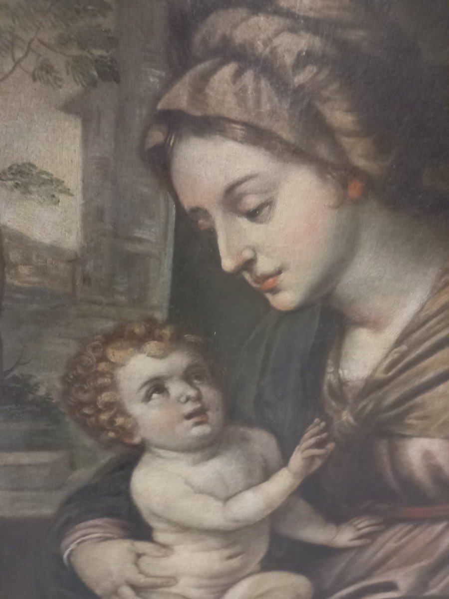 Dipinto ovale raffigurante Madonna con Bambino, '600, Emilia-photo-2