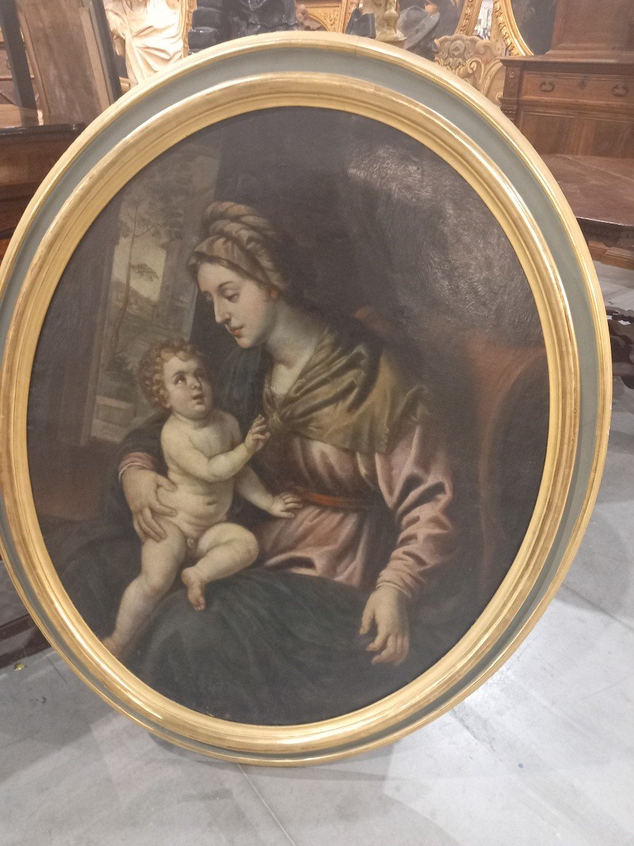 Dipinto ovale raffigurante Madonna con Bambino, '600, Emilia-photo-4