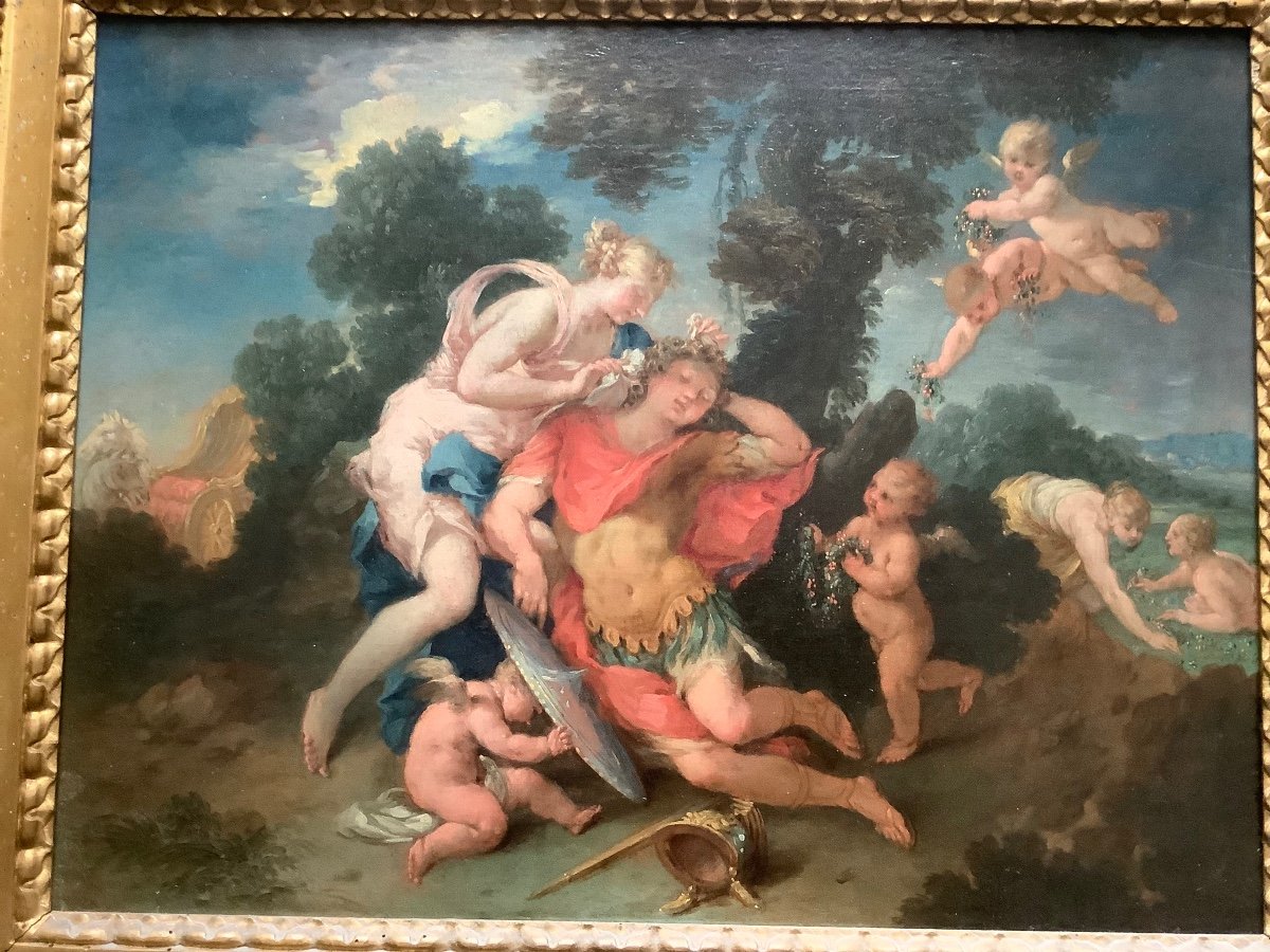 Coppia di dipinti olio su tela raff Rinaldo e Armida Parma Ep 1666- 1751-photo-2