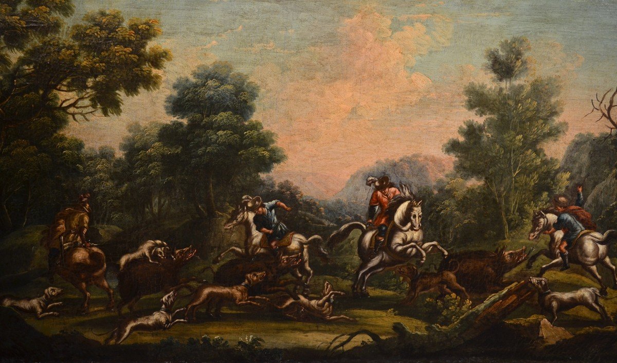 Pittore piemontese del XVIII secolo, Scena di caccia/Scena bucolica pastorale-photo-3