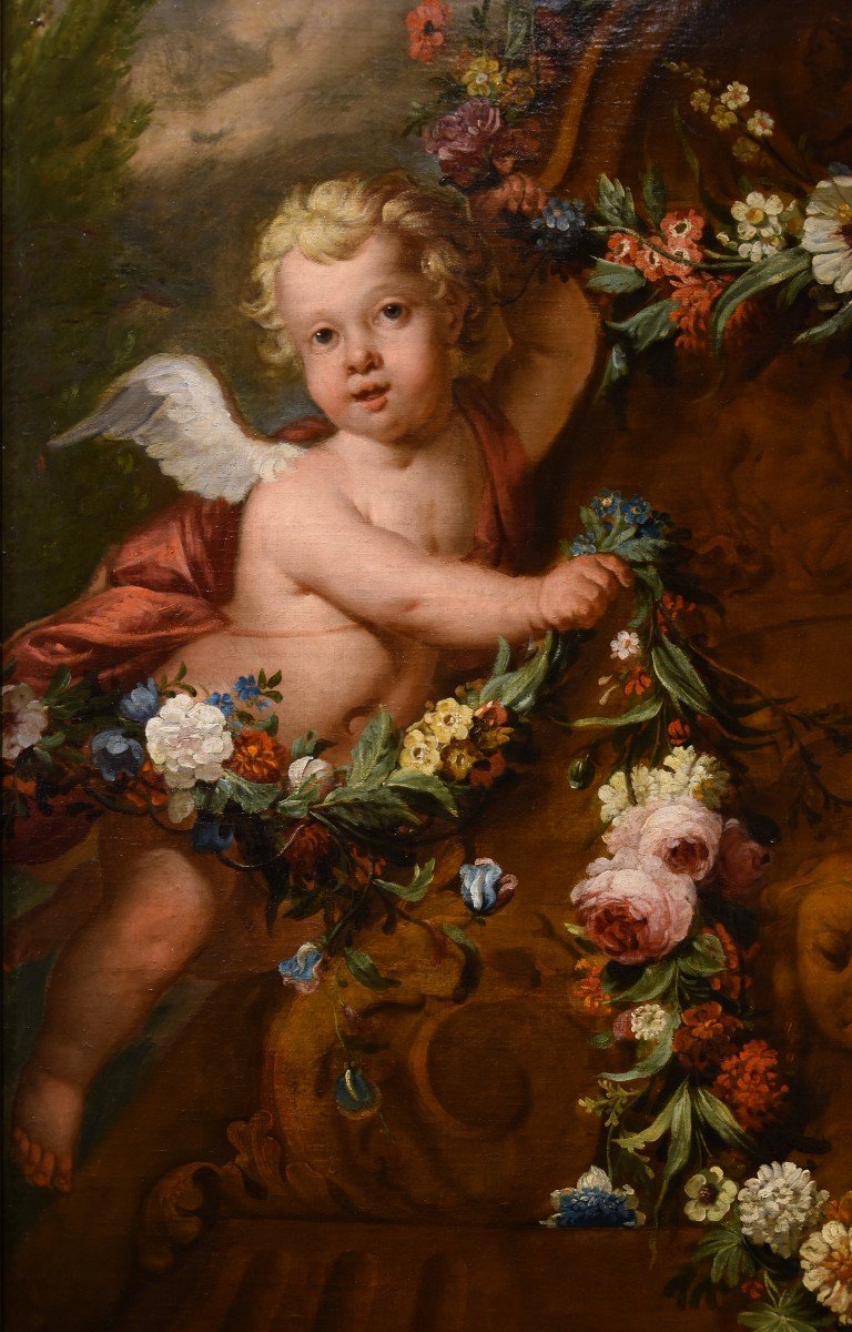 Jacob De Wit (Amsterdam, 1695 - 1754), Coppia di amorini con ghirlanda di fiori-photo-2
