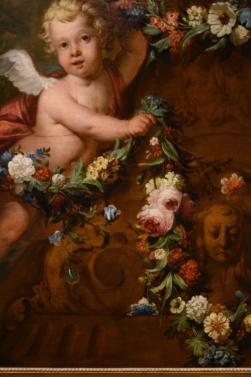 Jacob De Wit (Amsterdam, 1695 - 1754), Coppia di amorini con ghirlanda di fiori-photo-4