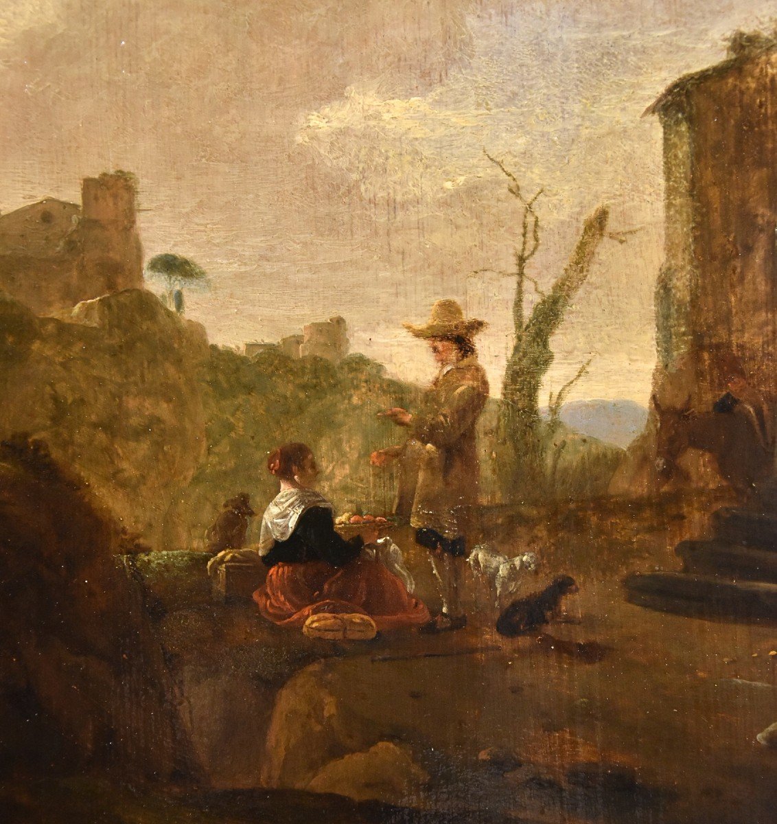 Paesaggio romano con lavandaie e venditrice di mele, Thomas Wijck (1616- 1677)-photo-4
