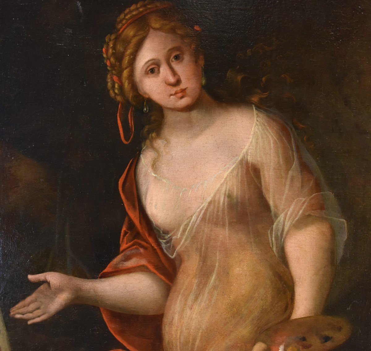 Mattheus Terwesten (L'Aia, 1670 - 1757) Ritratto di fanciulla come allegoria della pittura-photo-3