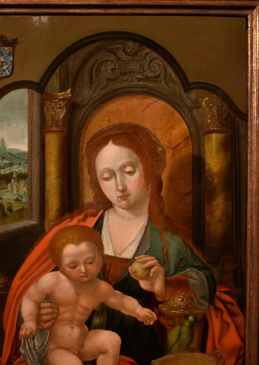 Madonna in trono con Bambino, Maestro del Pappagallo (Anversa, primi del XVI secolo), seguace-photo-4