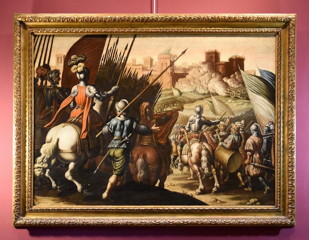 Antonio Tempesta (Firenze 1555 - Roma 1630), Scena di battaglia con castello sullo sfondo