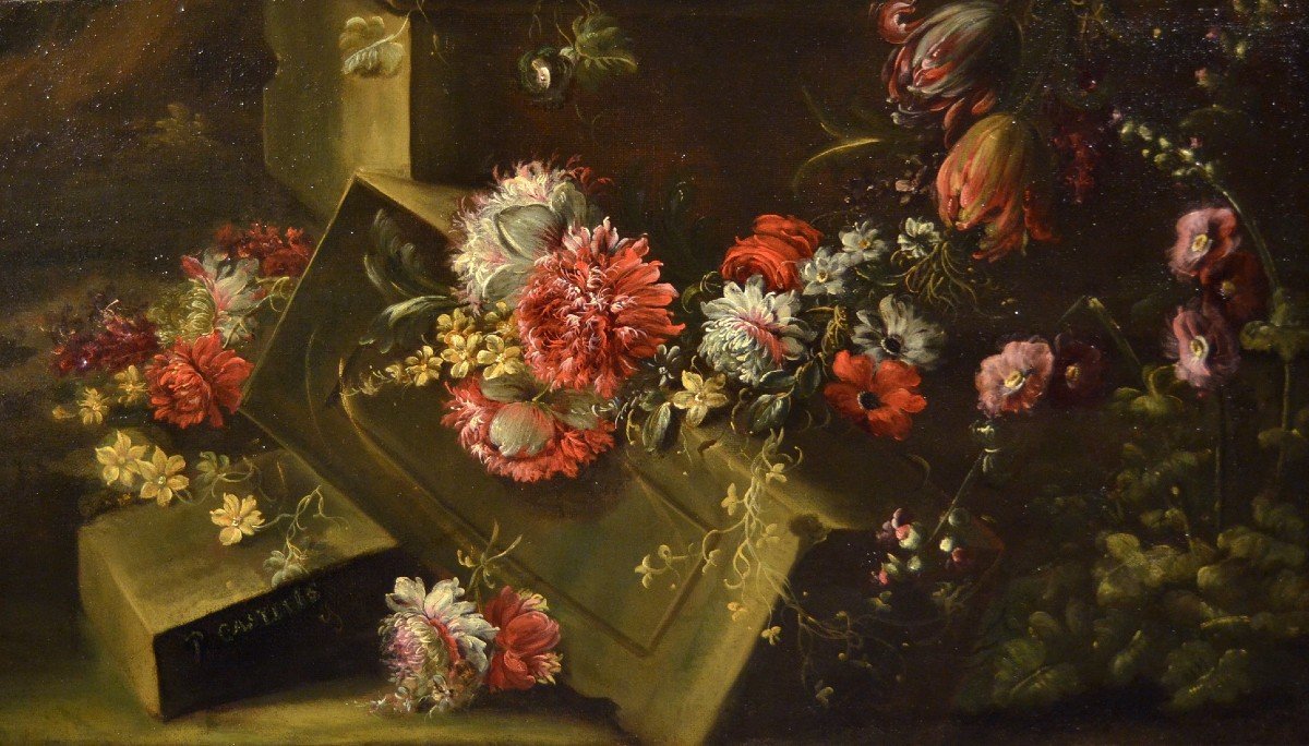 Pieter Casteels III -firmato- (Anversa 1684 – 1749 Richmond), Natura morta floreale