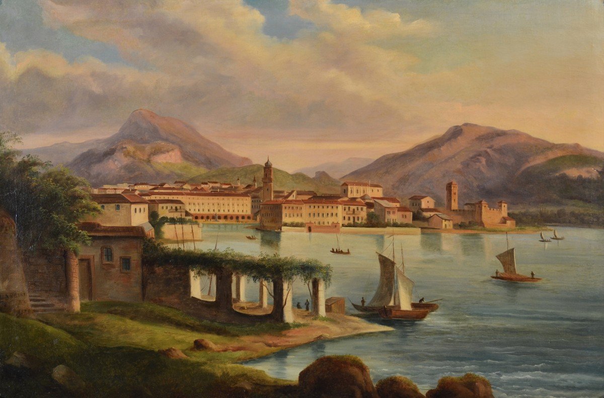 Veduta di Riva del Garda, Pittore vedutista italiano dell'Ottocento-photo-2