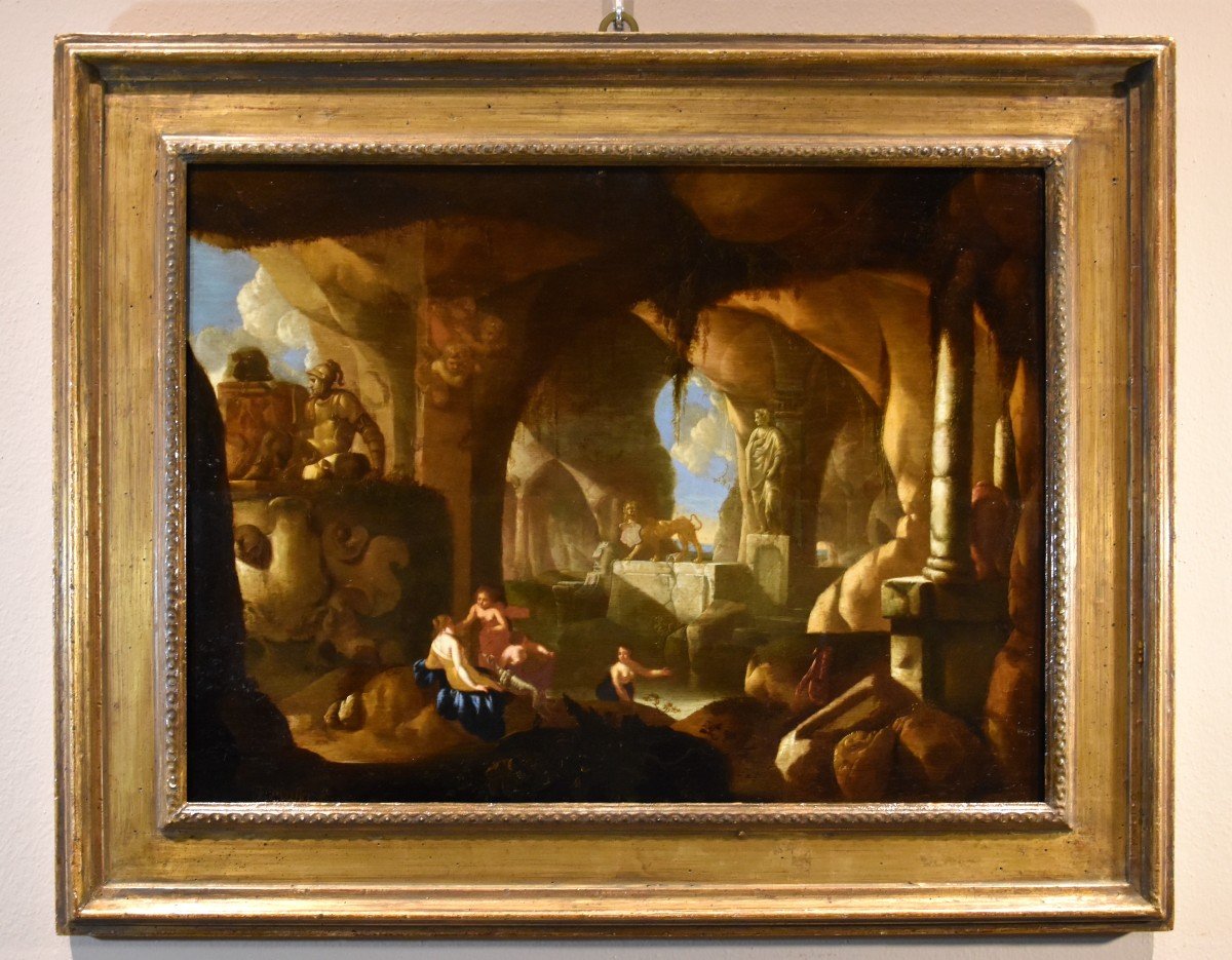 Diana e le ninfe al bagno in una grotta, Jacques Muller (Utrecht 1630 - 1680) Firmato: ‘J. Mull-photo-2