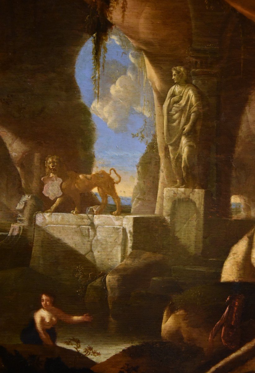 Diana e le ninfe al bagno in una grotta, Jacques Muller (Utrecht 1630 - 1680) Firmato: ‘J. Mull-photo-3