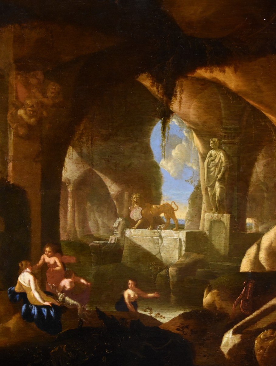 Diana e le ninfe al bagno in una grotta, Jacques Muller (Utrecht 1630 - 1680) Firmato: ‘J. Mull-photo-2