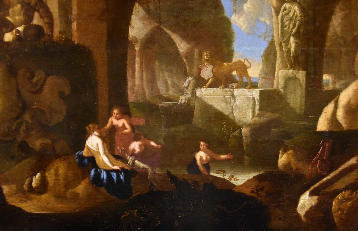 Diana e le ninfe al bagno in una grotta, Jacques Muller (Utrecht 1630 - 1680) Firmato: ‘J. Mull-photo-6