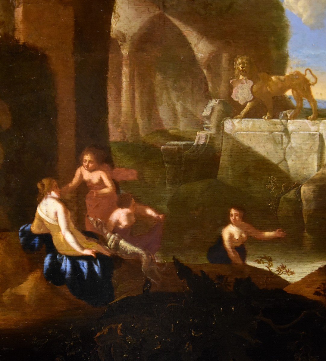 Diana e le ninfe al bagno in una grotta, Jacques Muller (Utrecht 1630 - 1680) Firmato: ‘J. Mull-photo-7