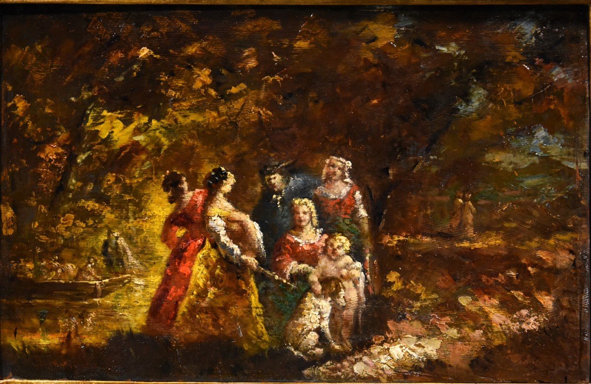 Scena animata in un giardino, Adolphe Joseph Thomas Monticelli (Marsiglia 1824 – 1886) firmato-photo-4