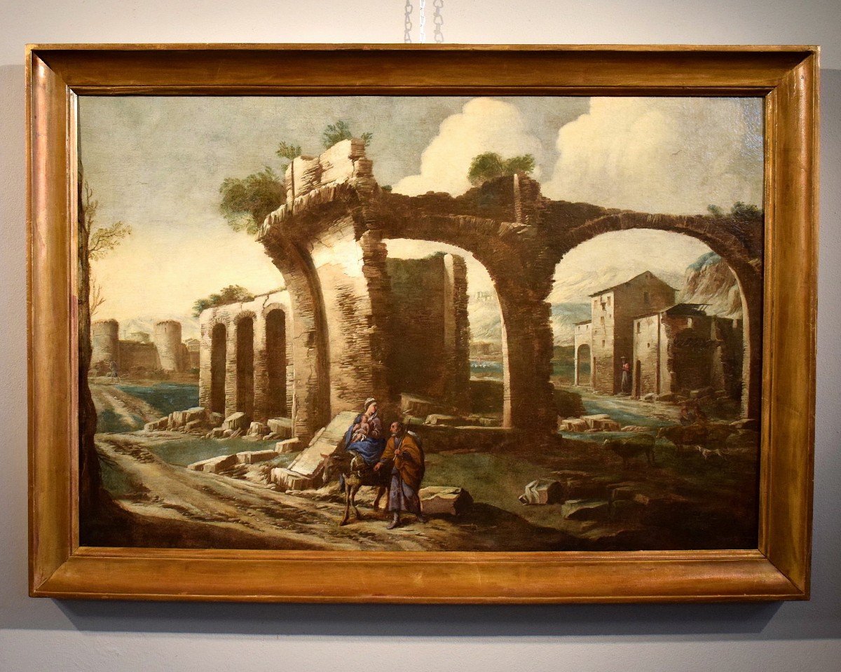 Paesaggio con rovine e scena biblica, Antonio Travi, detto il Sestri (Sestri Ponente 1608 - Gen