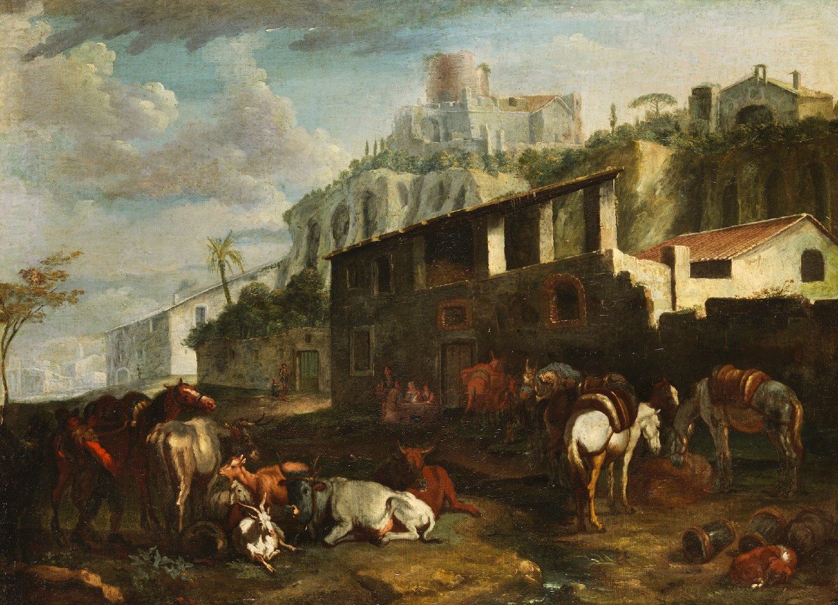 Pieter van Bloemen (Anversa 1674-1720) , Veduta di Roma presso il Palatino-photo-2