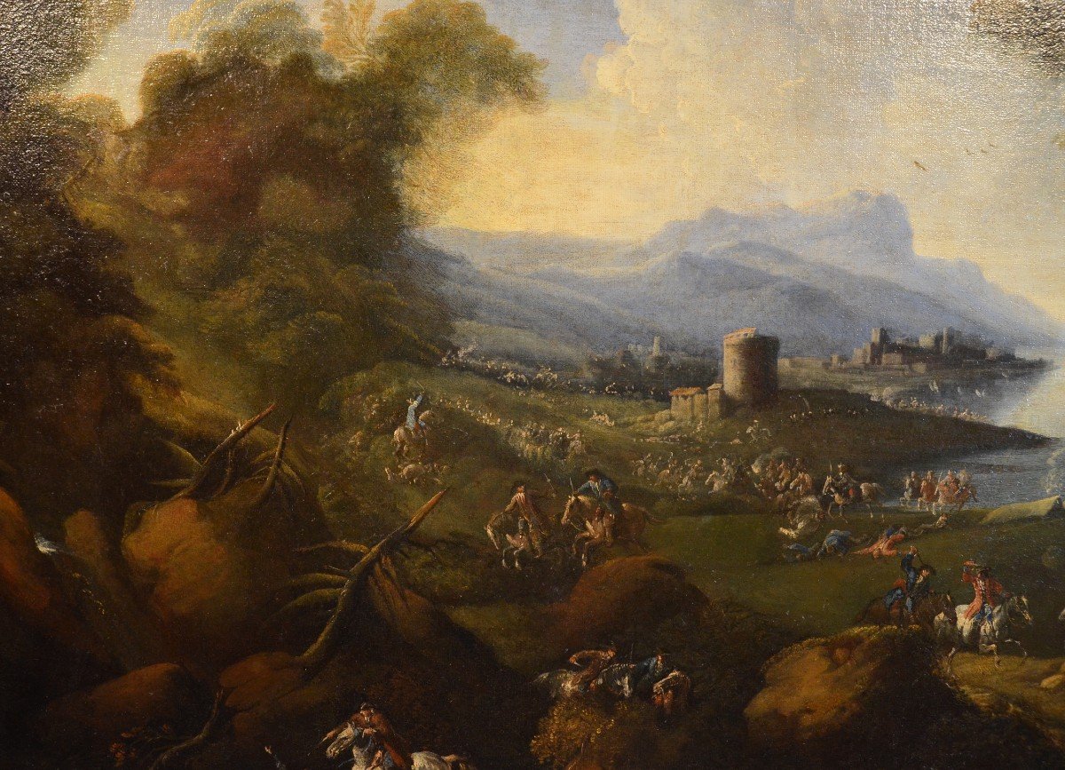 Pandolfo Reschi (1643 - 1699 ), Paesaggio costiero con città fortificata, torrione, e scena di -photo-8