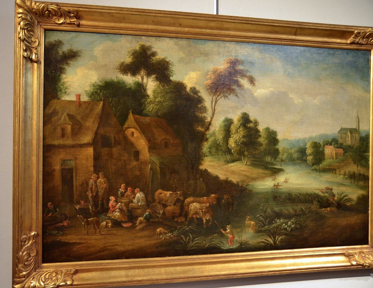 Paesaggio fluviale con scena di villaggio, Adrien Frans Boudewijns (Bruxelles 1644-1711)-photo-3