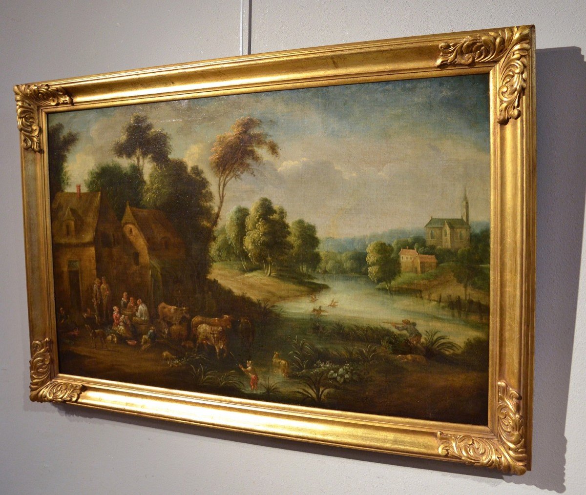 Paesaggio fluviale con scena di villaggio, Adrien Frans Boudewijns (Bruxelles 1644-1711)-photo-1