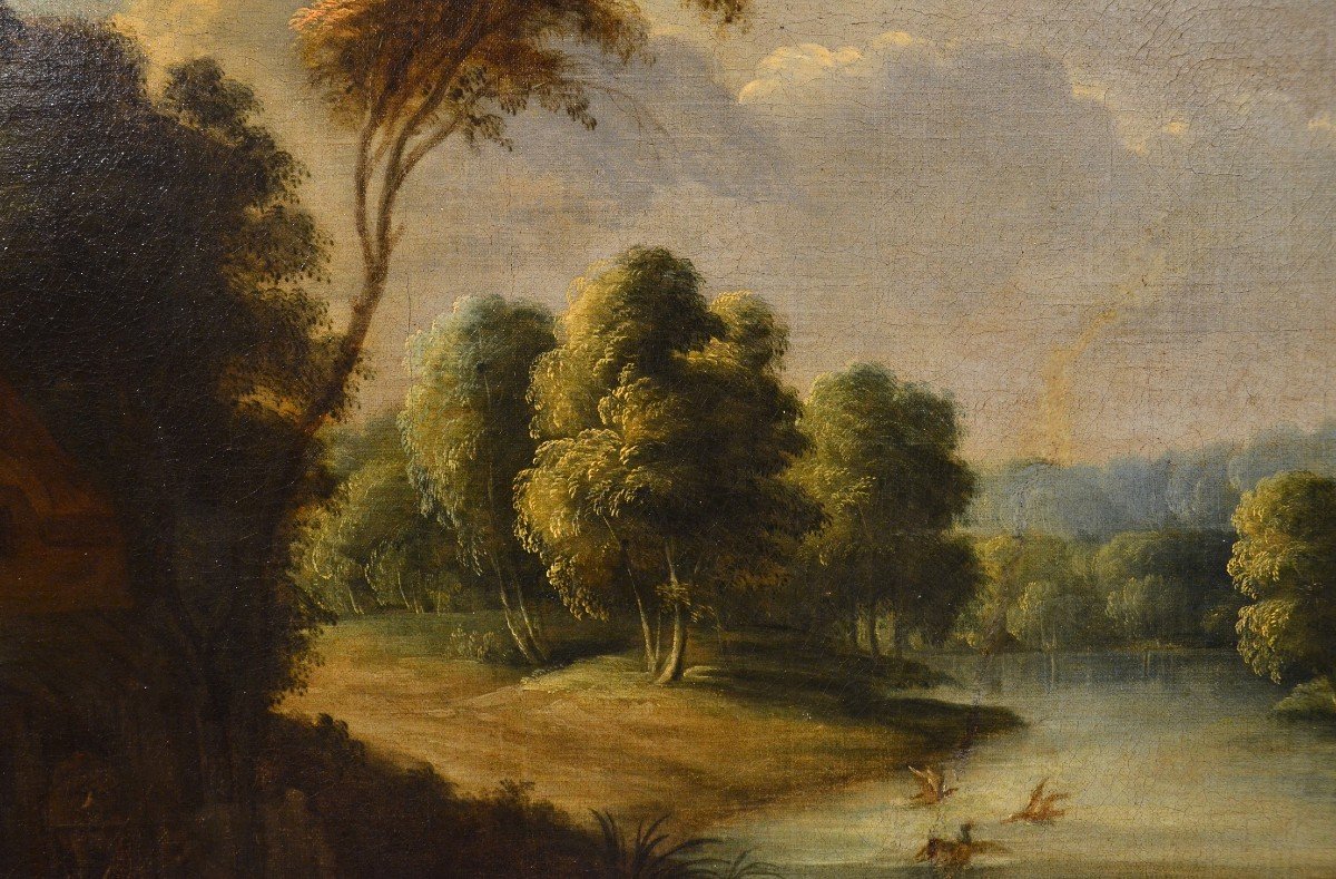 Paesaggio fluviale con scena di villaggio, Adrien Frans Boudewijns (Bruxelles 1644-1711)-photo-3