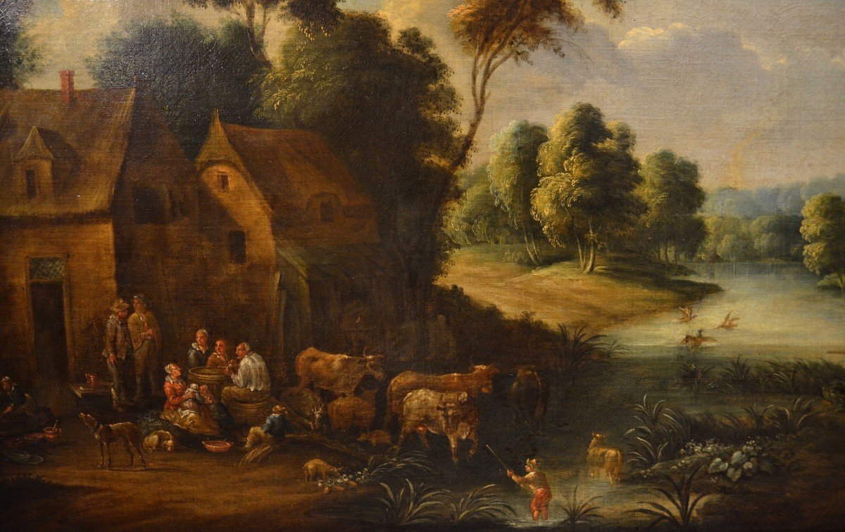 Paesaggio fluviale con scena di villaggio, Adrien Frans Boudewijns (Bruxelles 1644-1711)-photo-4