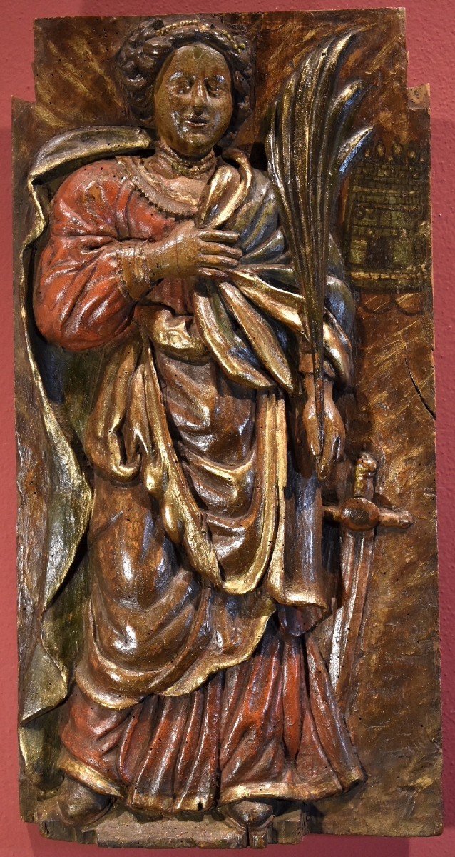 Altorilievo in legno ‘Santa Barbara’, Sud della Francia XVI/XVII secolo