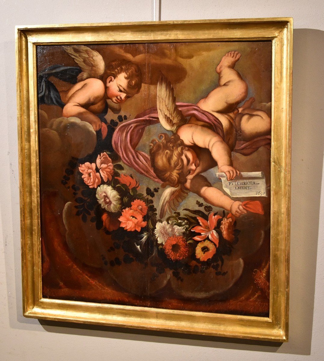 Coppia di angeli con festone floreale, Carlo Maratta (Camerano, 1625 - Roma, 1713) Bottega di -photo-4