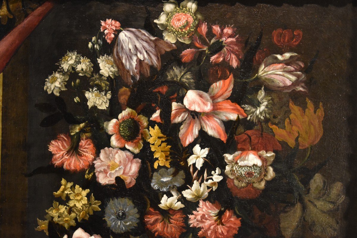 Vaso di fiori con scorcio architettonico e giardini, Antonio Gianlisi II (1677 - 1727)-photo-4