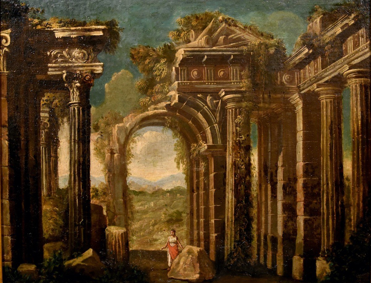 Coppia di capricci con rovine classiche, Niccolò Codazzi (Napoli 1642 - Genova 1693) seguace-photo-2