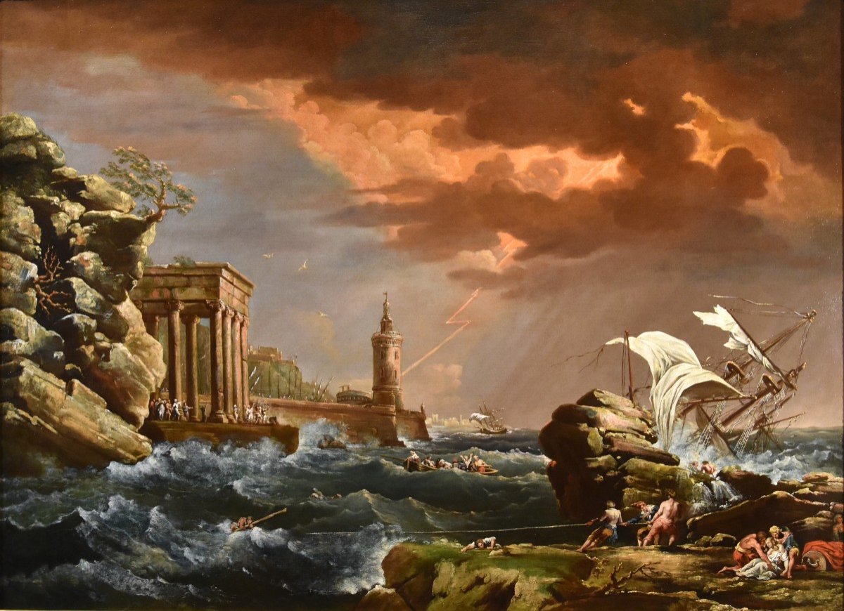 Marina in tempesta con naufragio, Claude Joseph Vernet (Avignone 1714 – Parigi 1789) Seguace-photo-1