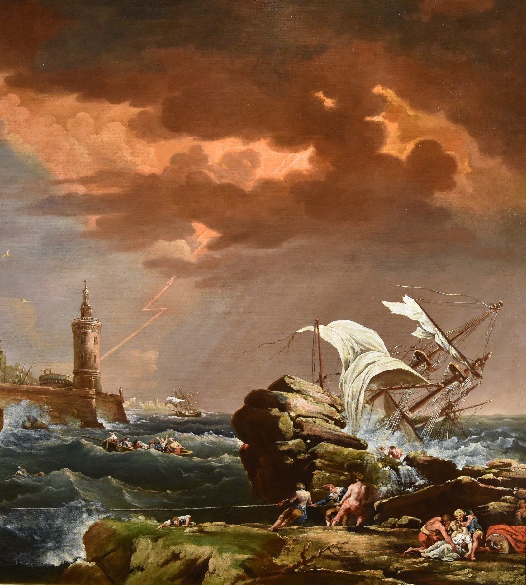 Marina in tempesta con naufragio, Claude Joseph Vernet (Avignone 1714 – Parigi 1789) Seguace-photo-3