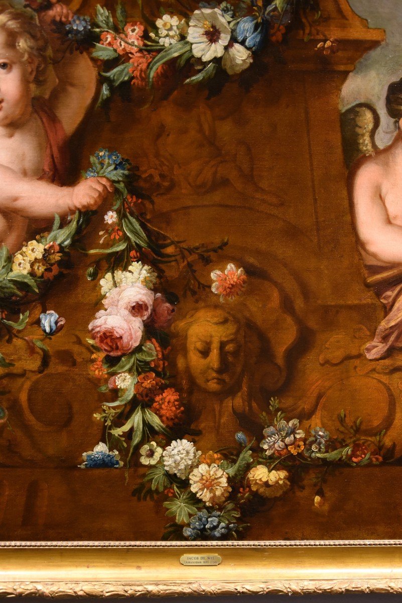 Jacob De Wit (Amsterdam, 1695 - 1754), Coppia di amorini con ghirlanda di fiori-photo-3