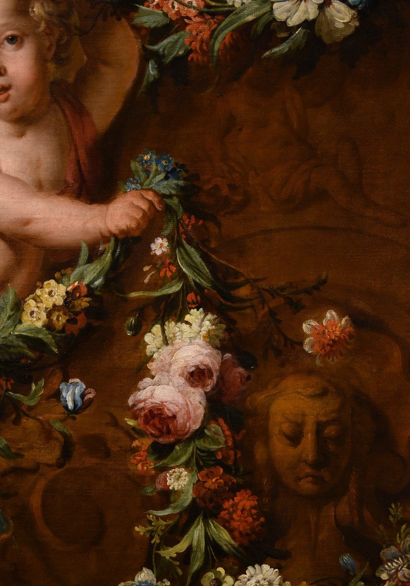 Jacob De Wit (Amsterdam, 1695 - 1754), Coppia di amorini con ghirlanda di fiori-photo-4