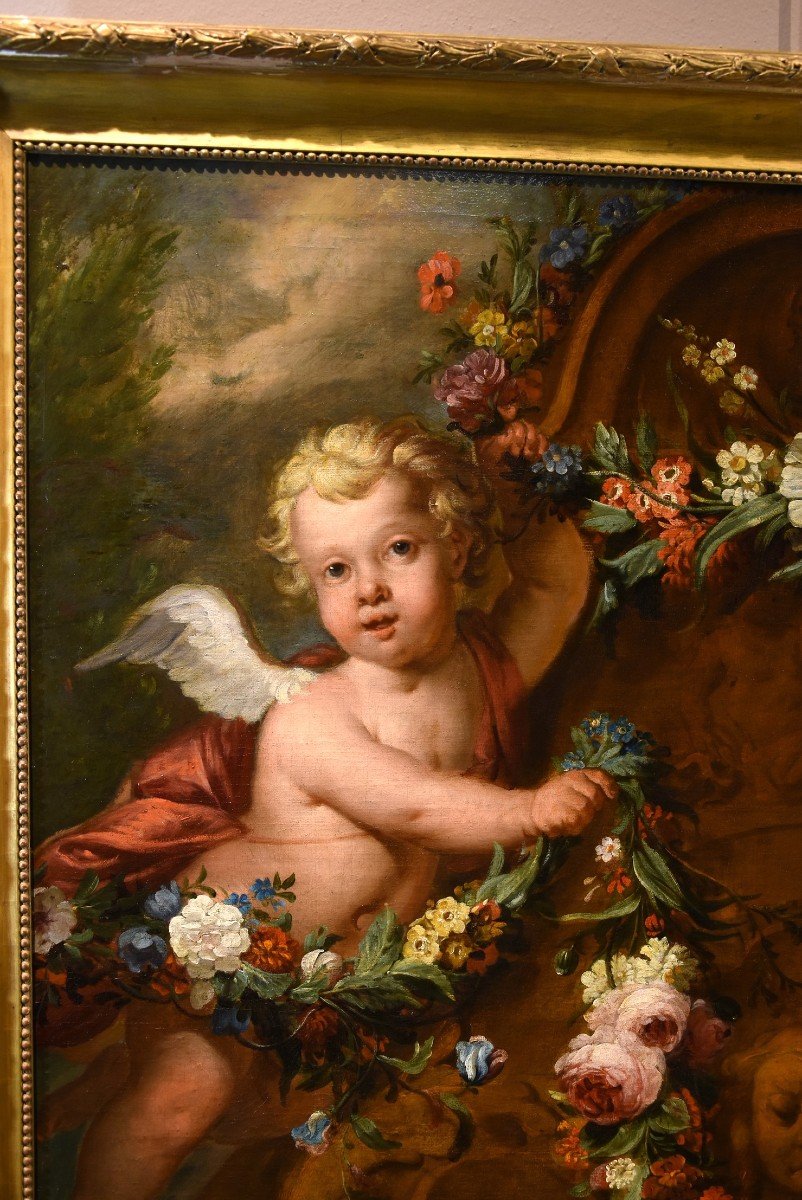 Jacob De Wit (Amsterdam, 1695 - 1754), Coppia di amorini con ghirlanda di fiori-photo-5