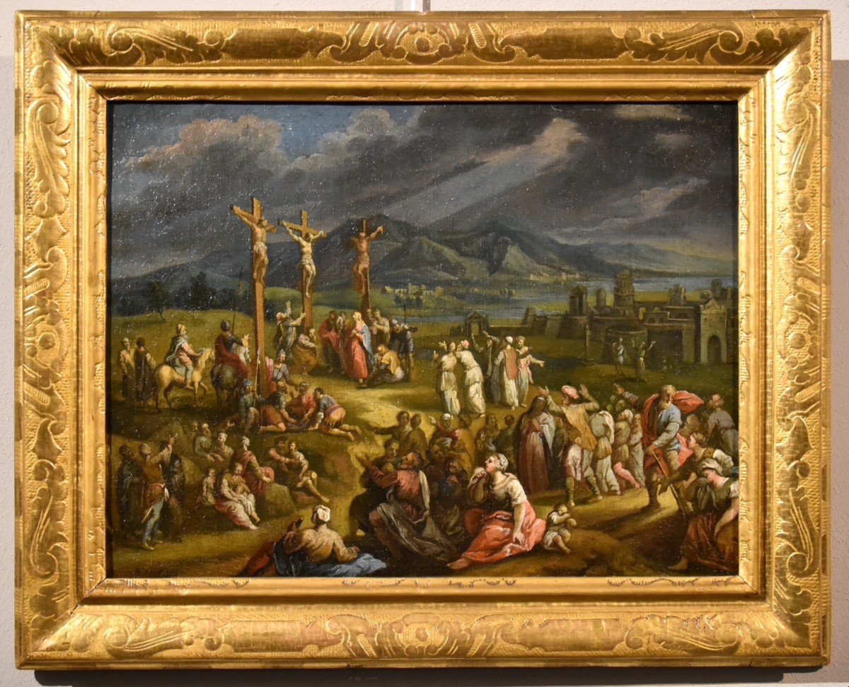 Paesaggio fantastico con la Crocifissione, Scipione Compagno (Napoli 1624 - 1680)