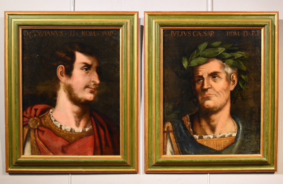 Gli imperatori romani Augusto e Giulio Cesare, seguace di Tiziano Vecellio