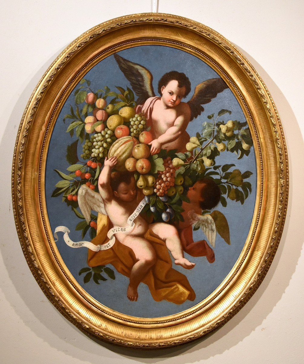 Composizione di frutta sorretta da tre angeli, Luigi Garzi (Pistoia 1638 – Roma1721)