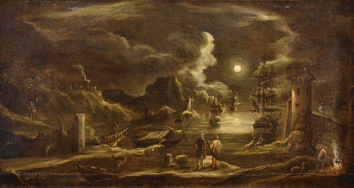 Veduta portuale al chiaro di luna, Giovanni Grevenbroeck  (Paesi Bassi, 1650 ca. – Milano 1699)-photo-2