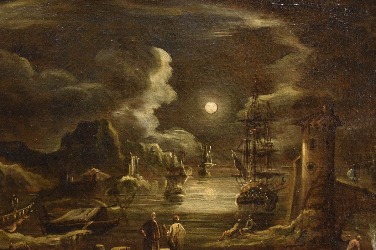 Veduta portuale al chiaro di luna, Giovanni Grevenbroeck  (Paesi Bassi, 1650 ca. – Milano 1699)-photo-4